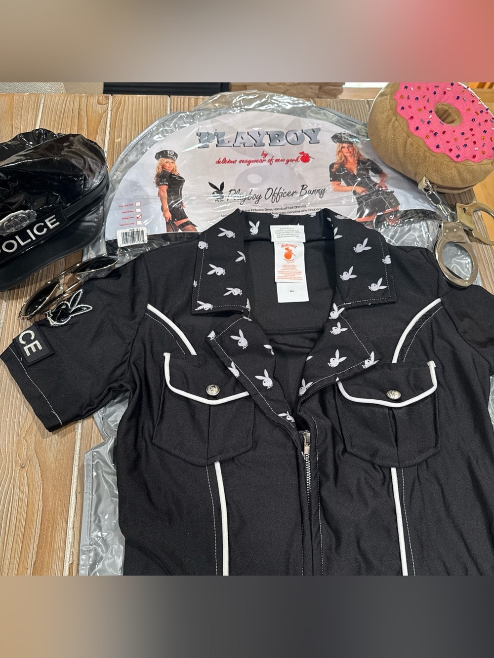 Collectable Playboy Officer Bunny Police Costume Set M/L 5 PC Donut Handcuff Bag